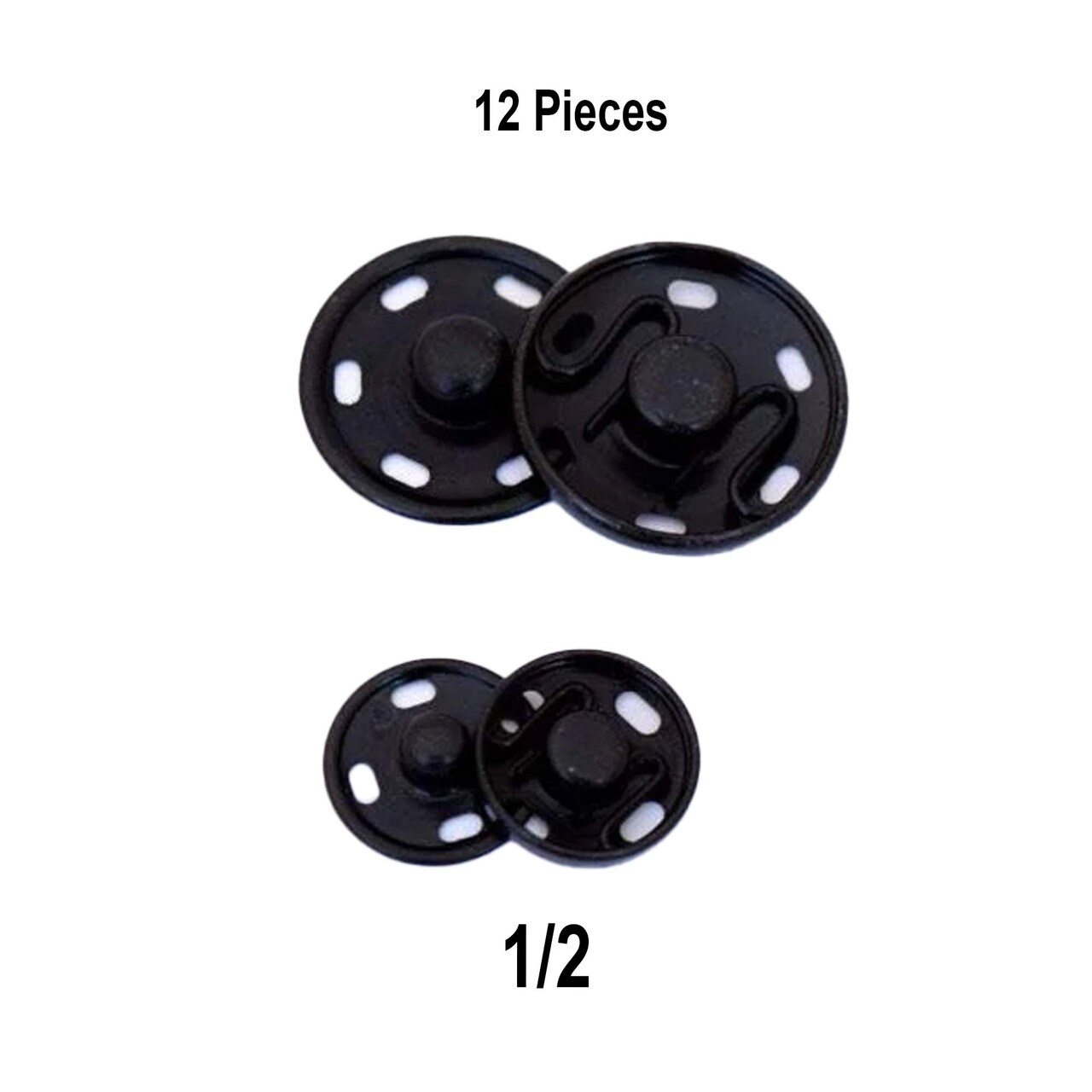 12 Pieces Black Sew On Metal Snap Buttons Two-Part Closure 1/2 Inch